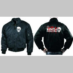 King of Fighting  čierna zimná letecká bunda BOMBER Winter Jacket s límcom, typ CWU z pevného materiálu s masívnym zipsom na zapínanie 100%nylón, čiastočne vodeodolná